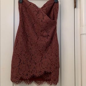 purple lace strapless TOBI cocktail party wedding dress